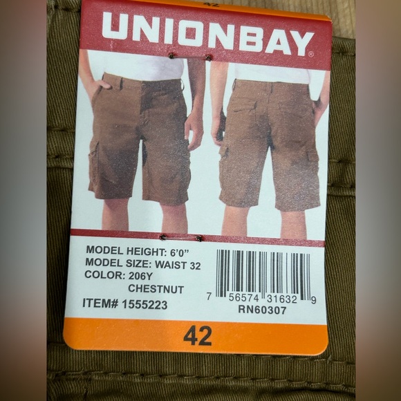 NEW UNIONBAY Mens Midweight Flex Waist Cargo Shorts Chestnut, 42 NWT - Picture 6 of 16